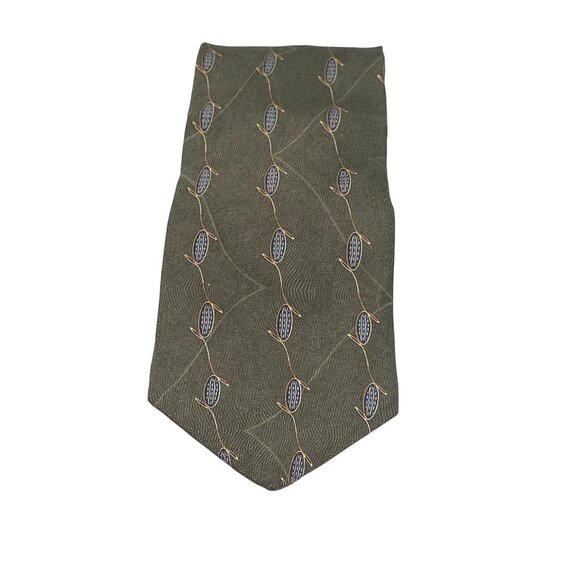 Bill Blass Black Label Olive Green Designer Silk Necktie Floral Geometric Print - Picture 6 of 6